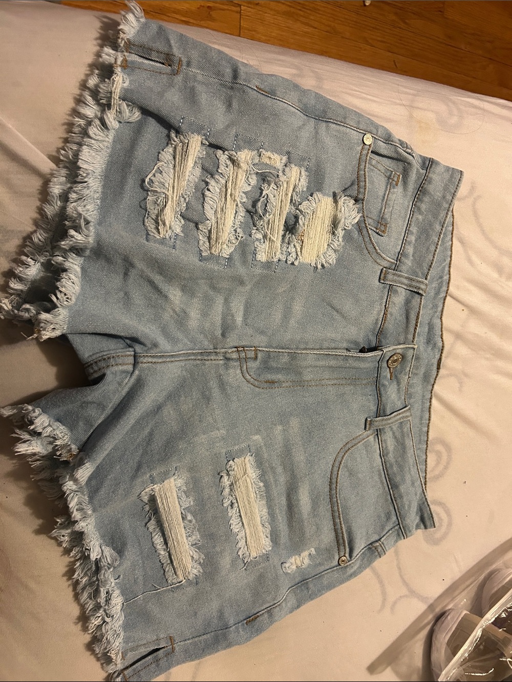 SHEIN Light Wash Distressed Denim Shorts